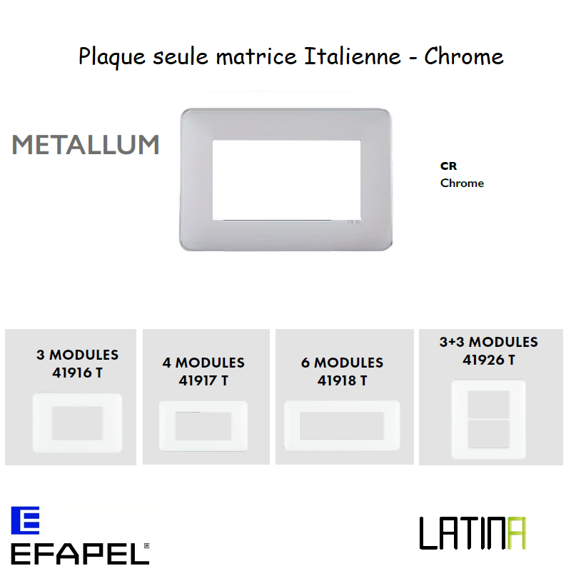 Plaque LATINA METALLUM Matrice Italienne 3 à 6 Modules - CHROME
