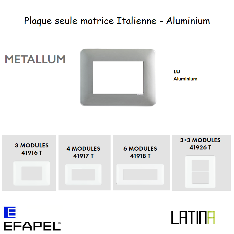 Plaque LATINA METALLUM Matrice Italienne 3 à 6 Modules - ALUMINIUM