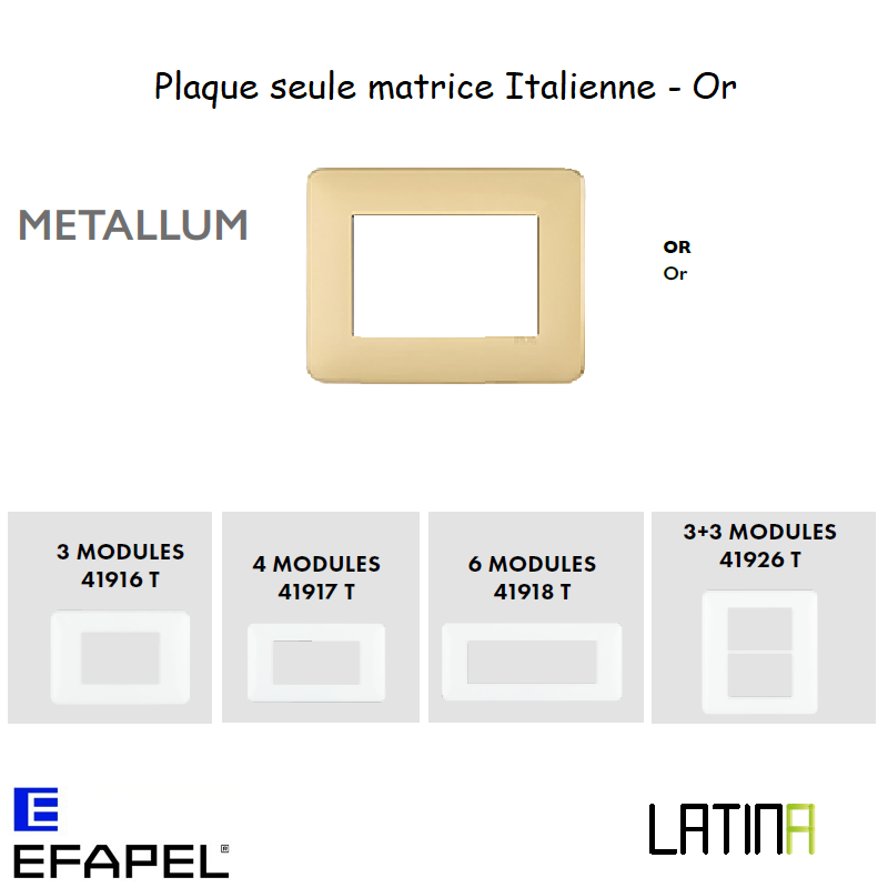 Plaque LATINA METALLUM Matrice Italienne 3 à 6 Modules - OR