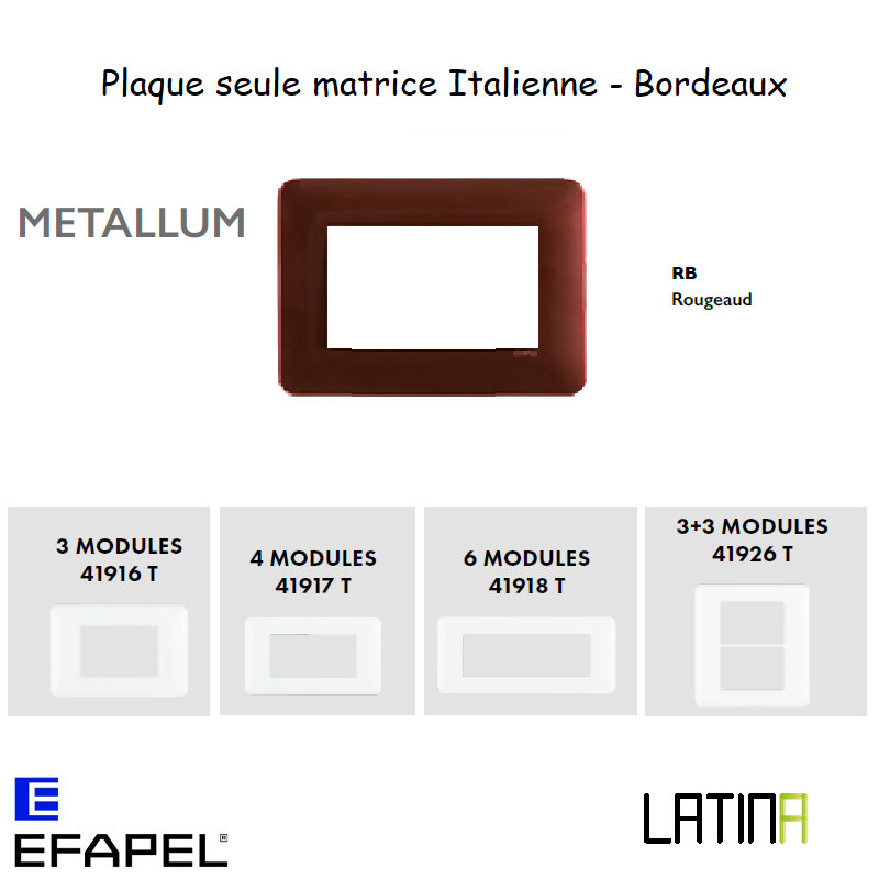 Plaque LATINA METALLUM Matrice Italienne 3 à 6 Modules - ROUGE