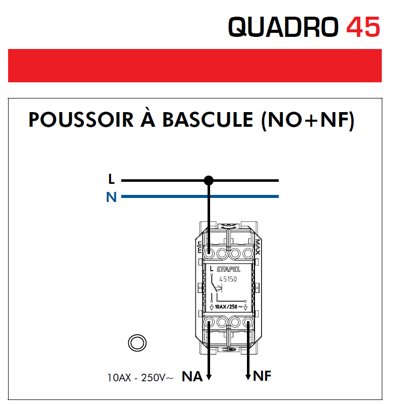 Poussoir à Bascule (NO+NF) Semi-Assemblé - 1 Module QUADRO 45