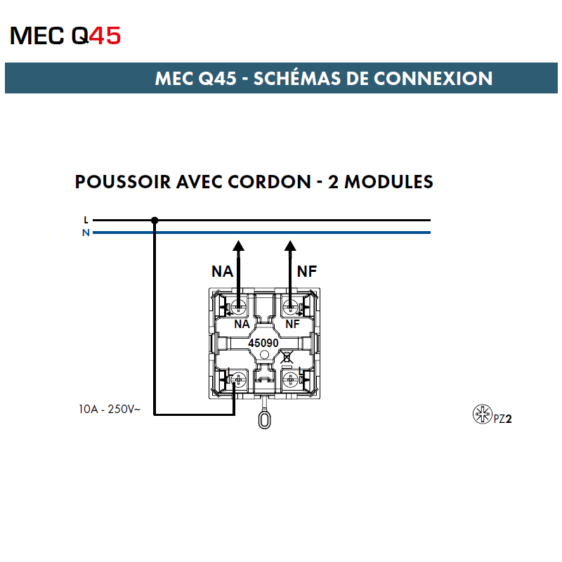 Poussoir à cordon (NO+NF) - 2 Modules MEC Q45