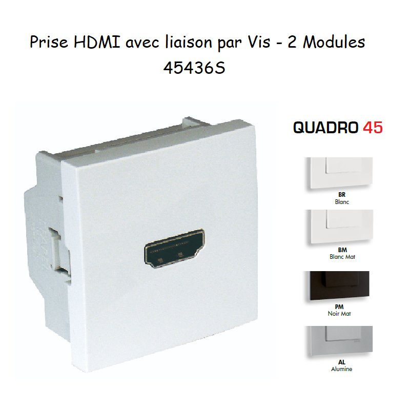 Prise HDMI avec liaison par Vis - Semi-Assemblée - 2 Modules Quadro45