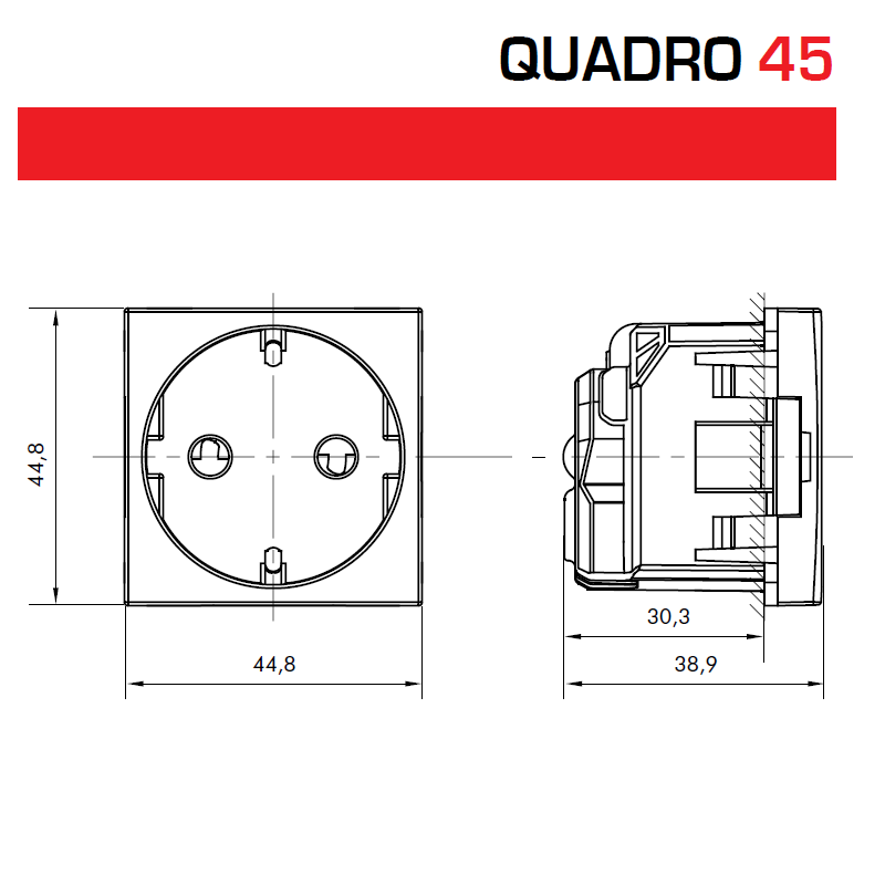 Prise de courant Schuko Bornes Auto avec protection - 2 Modules QUADRO 45