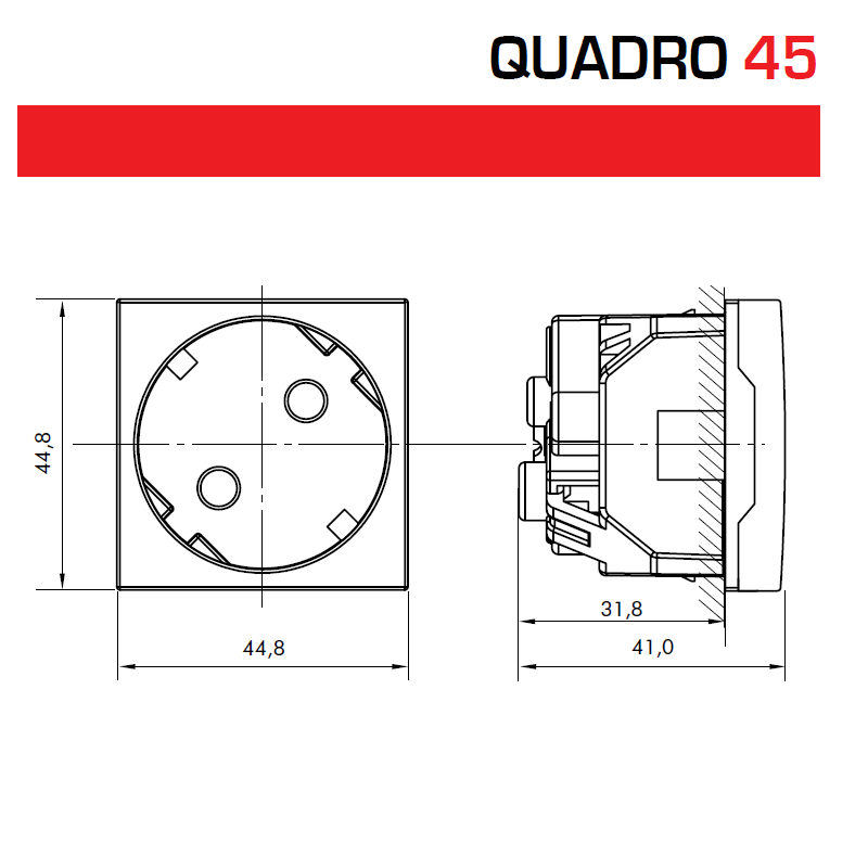 Prise de courant Schuko inclinée à 45° avec protection - QUADRO 45