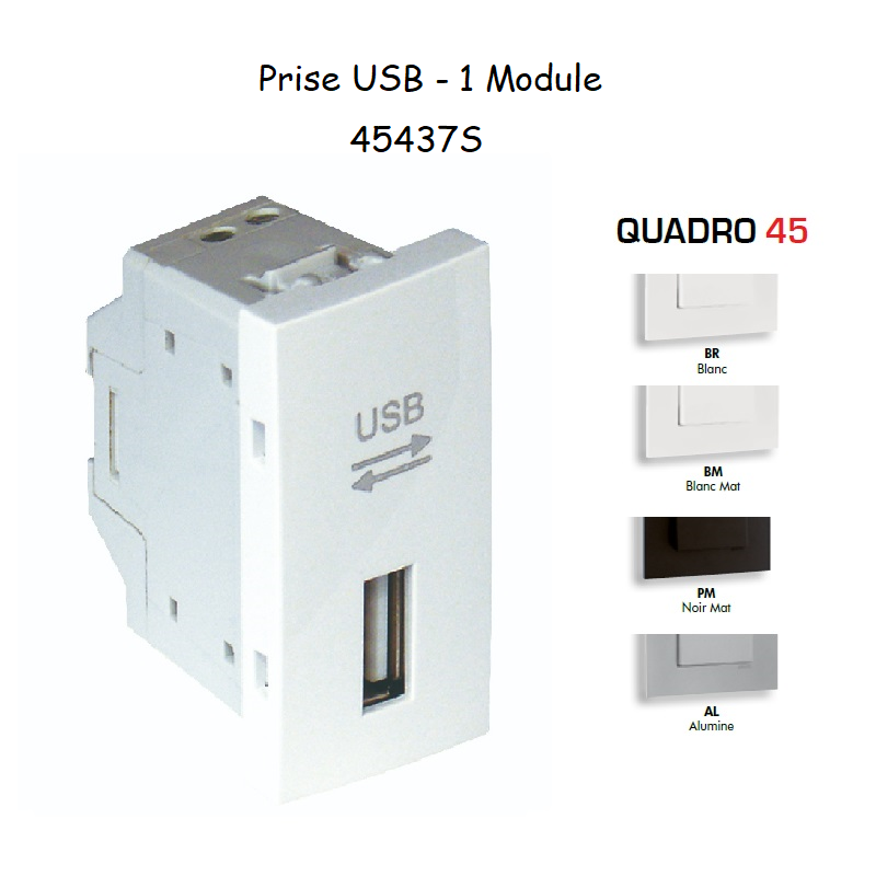 Prise USB Semi-Assemblée Quadro45 - 1 Module