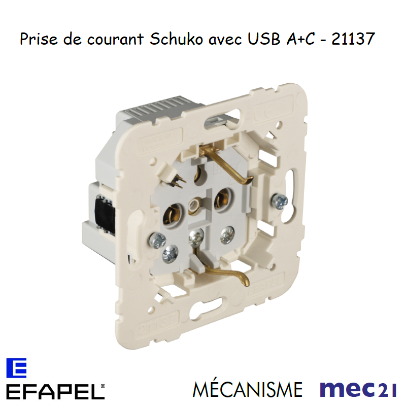 Mécanisme de Prise de courant Schuko avec USB