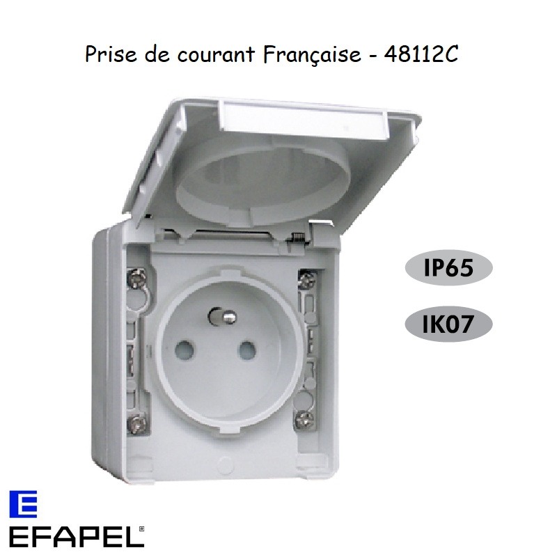 Prise de courant avec Terre IP65 - Gris ou Blanc