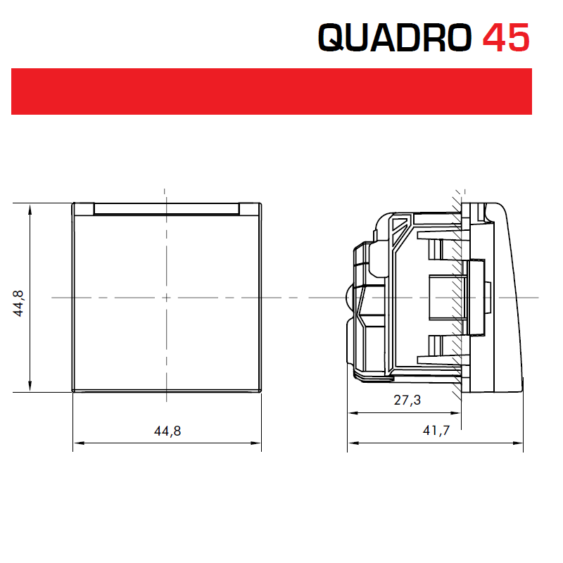 Prise de courant Française avec Volet et Protection - 2 Modules Quadro 45