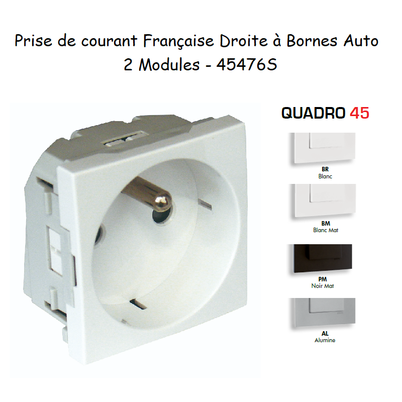 Prise de courant 2P+T avec protection - Droite 90° - QUADRO45
