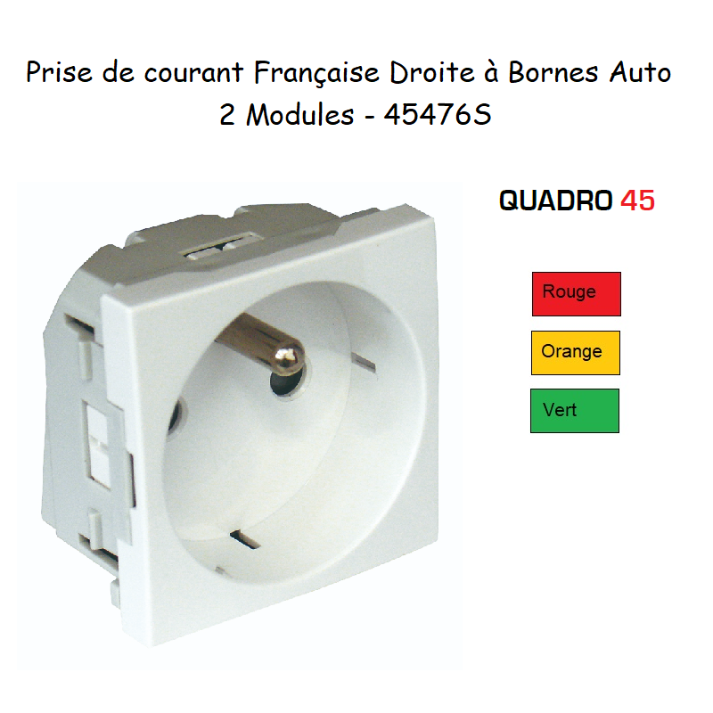 Prise de courant 2P+T avec protection - Droite 90° - QUADRO45