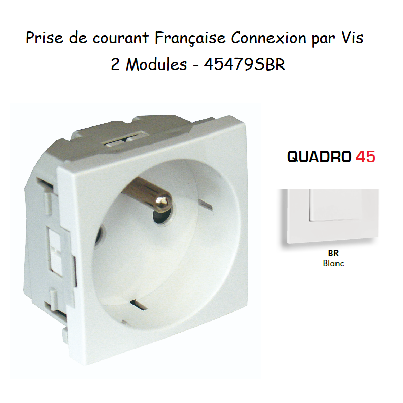 Prise de courant 2P+T avec protection Connexion par vis - Q45 BLANC