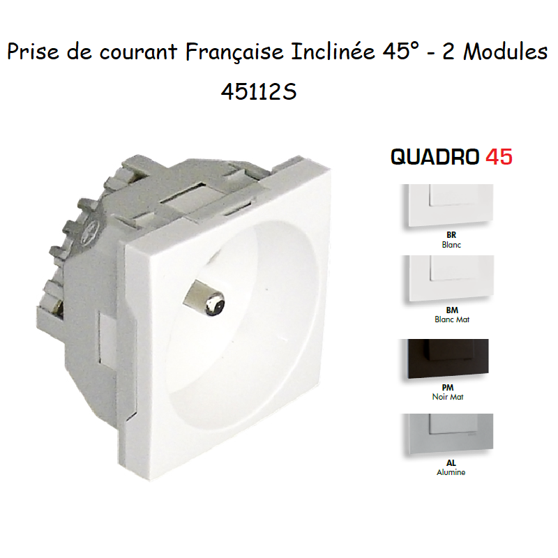 Prise de Courant 2P+T Semi-Assemblée Quadro45 - Inclinée 45°