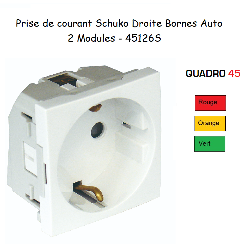 Prise de courant Schuko Bornes Auto avec protection - 2 Modules QUADRO 45