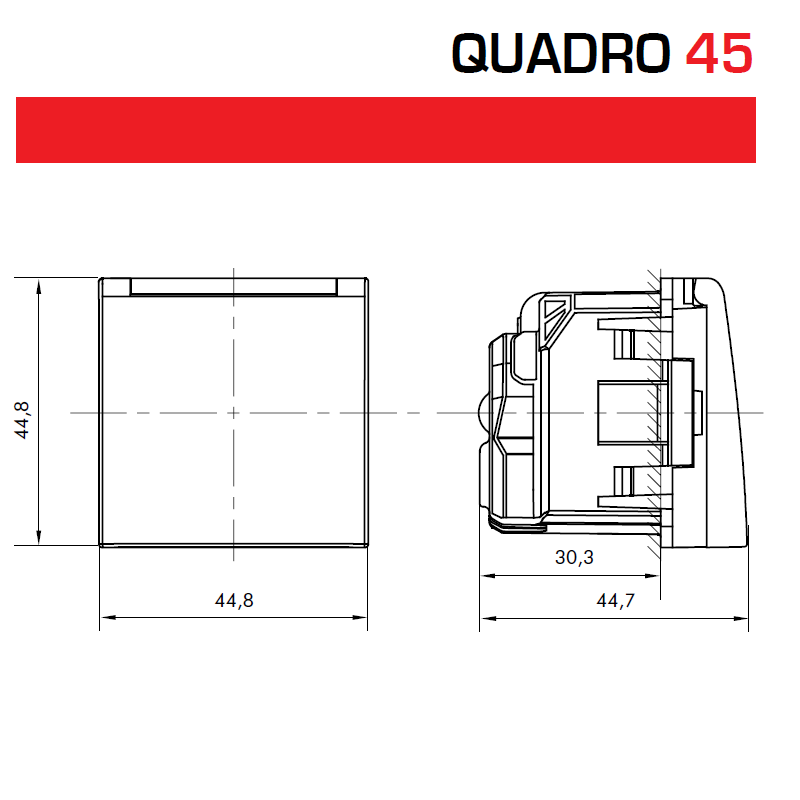 Prise de courant Schuko avec Volet et Protection - 2 Modules Quadro 45
