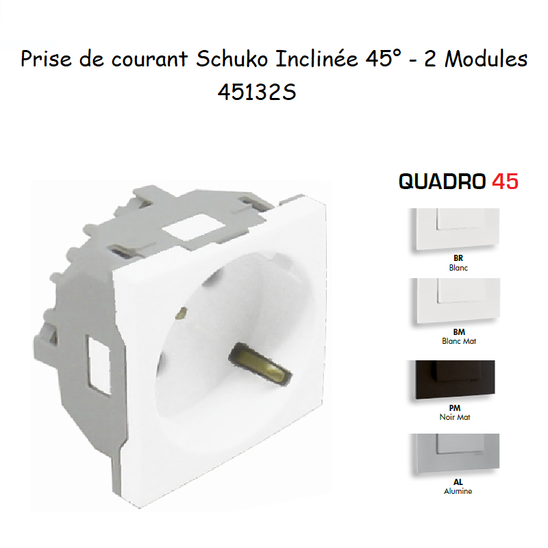 Prise de courant Schuko inclinée à 45° avec protection - QUADRO 45