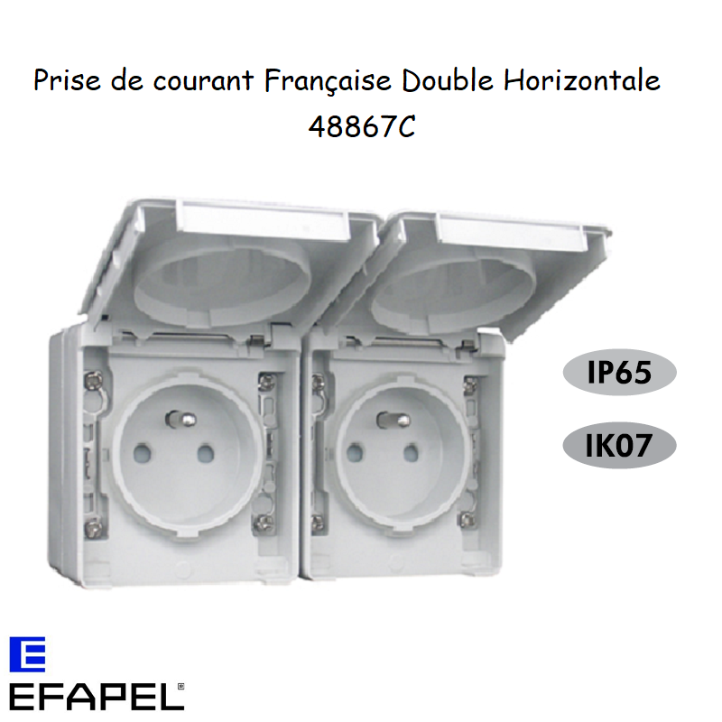 Prise Double de Courant Française Horizontale avec Protection IP65