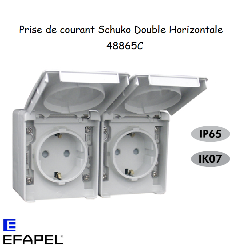 Prise Double de courant SCHUKO Horizontale avec protection IP65 - GRIS