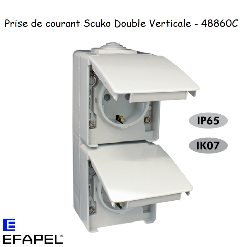 Prise Double de Courant Schuko Verticale avec Protection