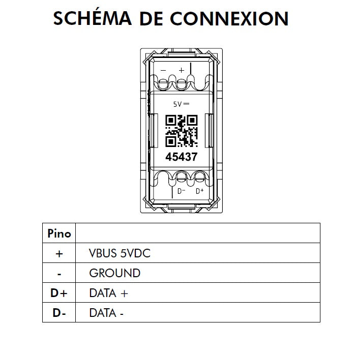 Prise USB Semi-Assemblée Quadro45 - 1 Module