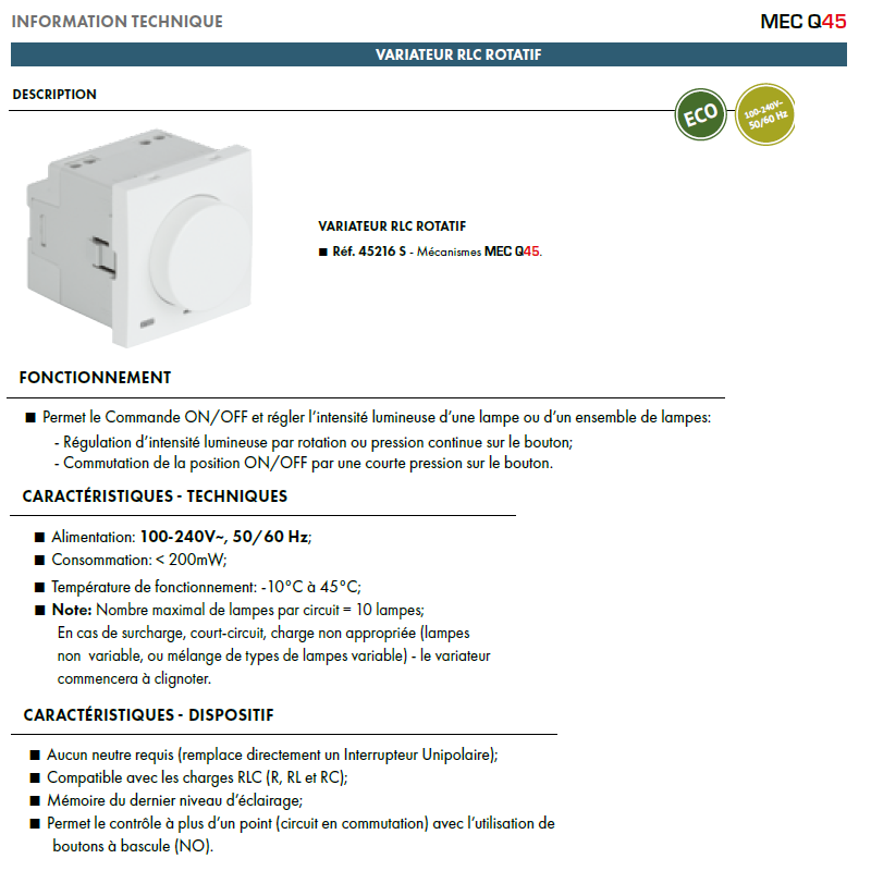 Variateur RLC Rotatif - 2 Modules Quadro 45