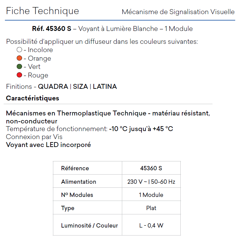 Voyant LED - 1 module MEC Q45