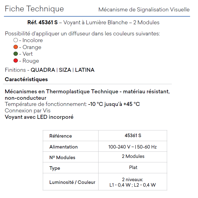 Voyant de Balisage 2 Modules Quadro 45