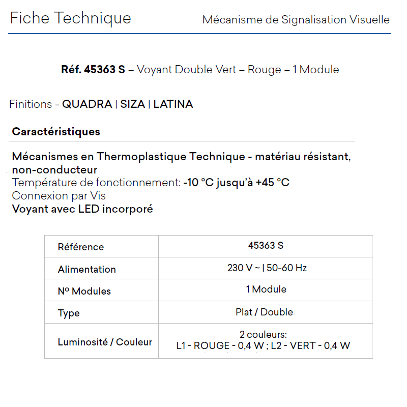 Voyant Double Vert/Rouge - 1 module MEC Q45