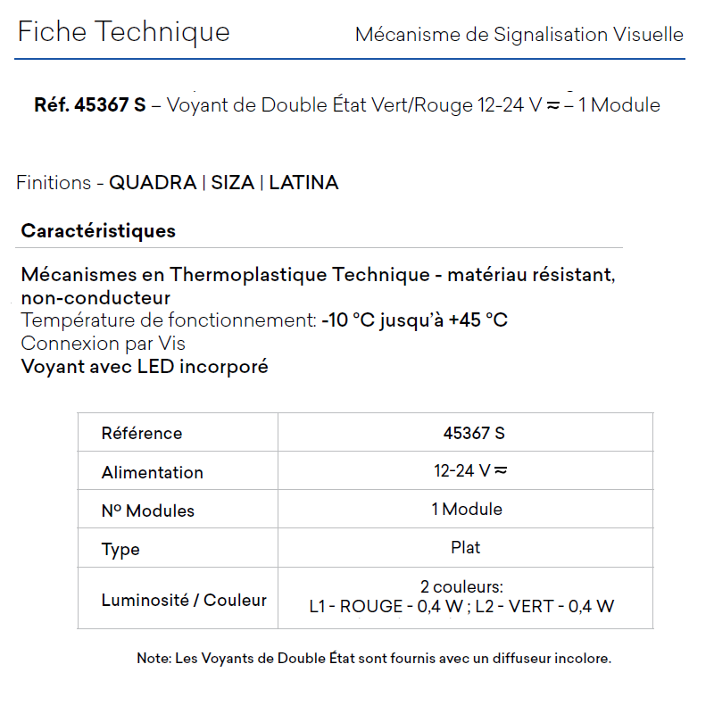 Voyant 2 états Vert/Rouge 12-24V - 1 module MEC Q45
