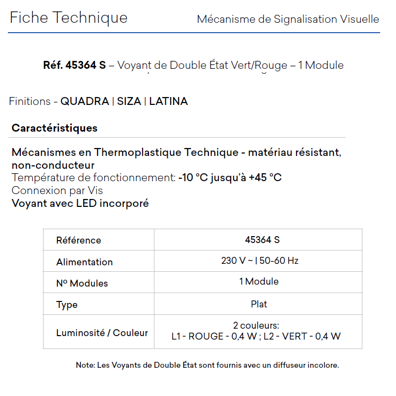 Voyant 2 états Vert/Rouge - 1 module MEC Q45