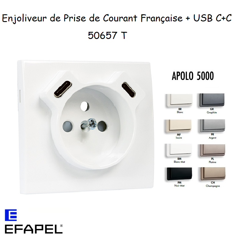 Enjoliveur de Prise de courant Française avec USB C+C APOLO 5000