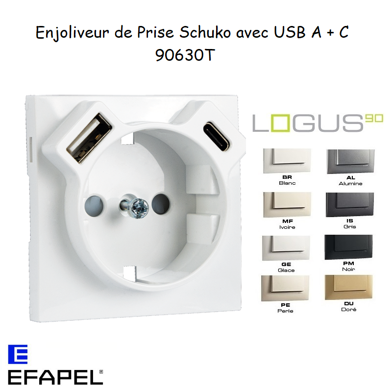 Enjoliveur de Prise de courant Schuko avec USB A+C LOGUS 90
