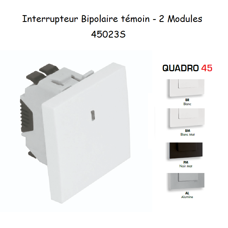 Interrupteur Bipolaire Témoin Semi-Assemblé QUADRO45 - 2 Modules