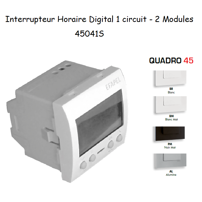 Interrupteur Horaire Digital 1 Circuit - 2 Modules Quadro 45