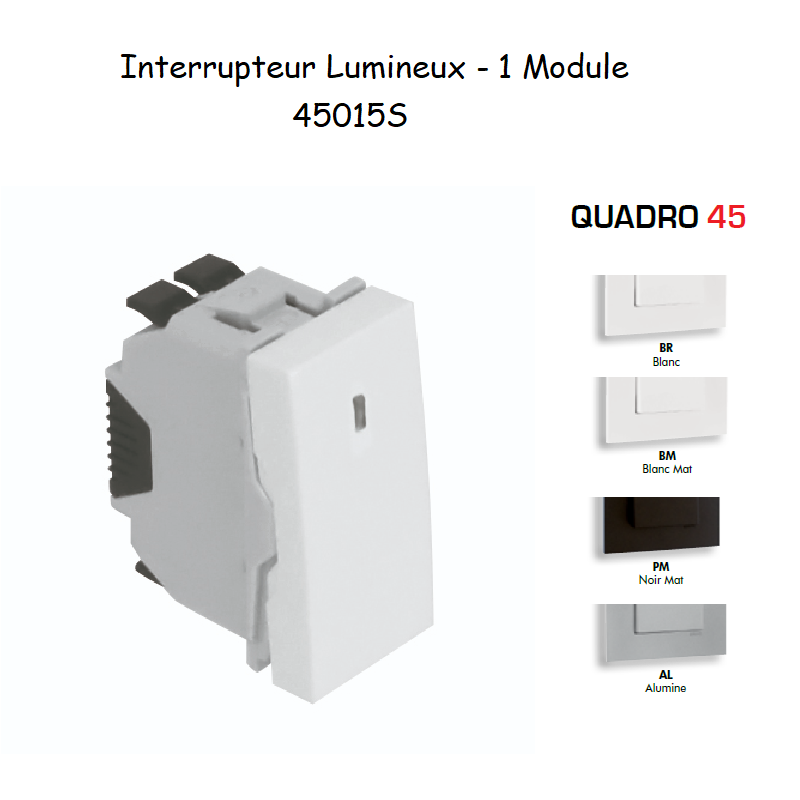 Interrupteur Lumineux Semi-Assemblé QUADRO45 - 1 Module