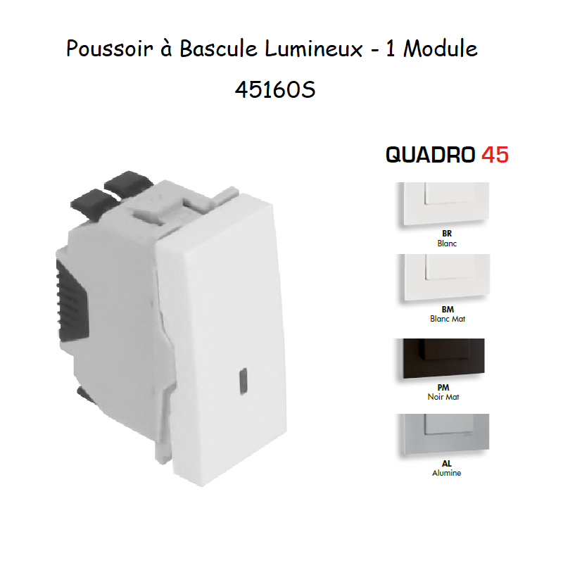 Poussoir à Bascule Lumineux Semi-Assemblé - 1 Module QUADRO 45