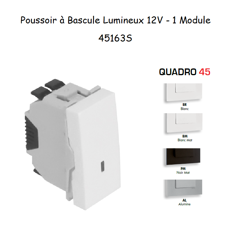 Poussoir à Bascule Lumineux 12V Semi-Assemblé - 1 Module QUADRO 45