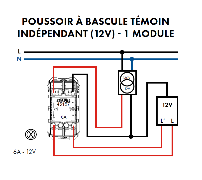 Poussoir à bascule Témoin 12V - 2 Modules MEC Q45