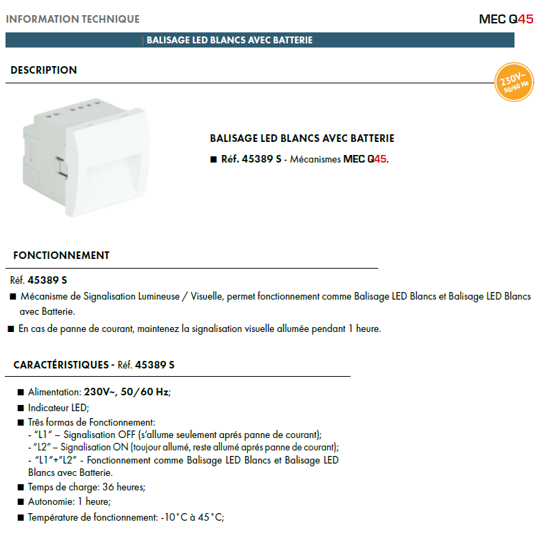 Lumière d'Orientation avec Batterie - 2 Modules Quadro 45